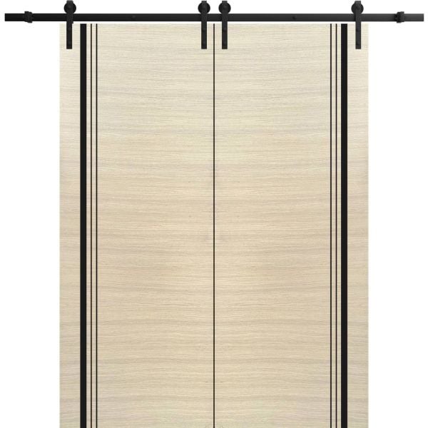 Sliding Double Barn Doors with Hardware | Planum 0011 Natural Veneer | 13FT Rail Hangers Sturdy Set | Modern Solid Panel Interior Hall Bedroom Bathroom Door