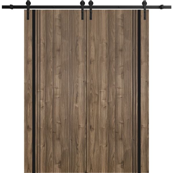 Sliding Double Barn Doors with Hardware | Planum 0011 Walnut | 13FT Rail Hangers Sturdy Set | Modern Solid Panel Interior Hall Bedroom Bathroom Door