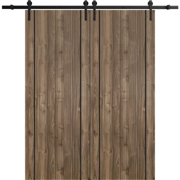 Sliding Double Barn Doors with Hardware | Planum 0017 Walnut | 13FT Rail Hangers Sturdy Set | Modern Solid Panel Interior Hall Bedroom Bathroom Door