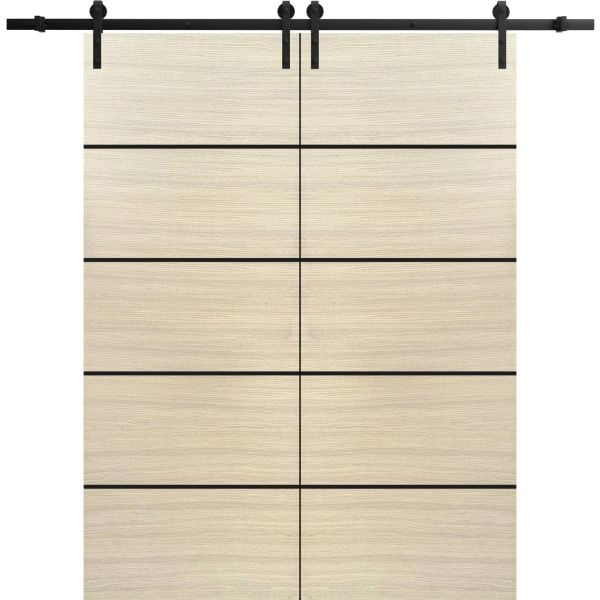 Sliding Double Barn Doors with Hardware | Planum 0015 Natural Veneer | 13FT Rail Hangers Sturdy Set | Modern Solid Panel Interior Hall Bedroom Bathroom Door