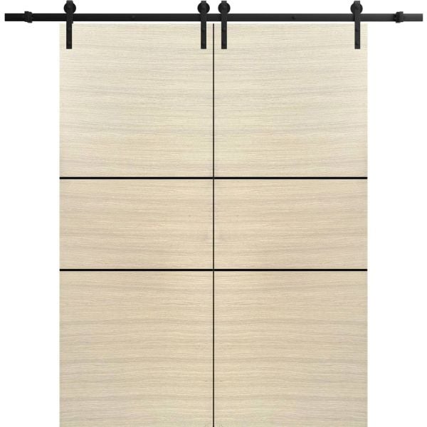 Sliding Double Barn Doors with Hardware | Planum 0014 Natural Veneer | 13FT Rail Hangers Sturdy Set | Modern Solid Panel Interior Hall Bedroom Bathroom Door