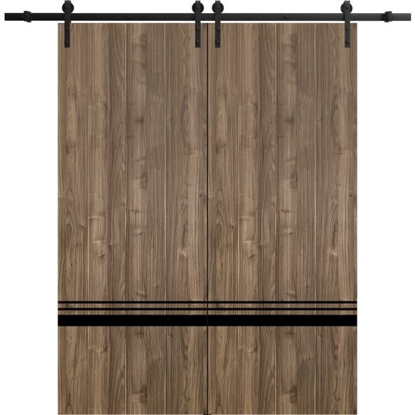 Sliding Double Barn Doors with Hardware | Planum 0012 Walnut | 13FT Rail Hangers Sturdy Set | Modern Solid Panel Interior Hall Bedroom Bathroom Door