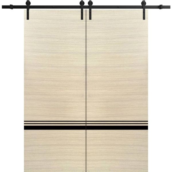 Sliding Double Barn Doors with Hardware | Planum 0012 Natural Veneer | 13FT Rail Hangers Sturdy Set | Modern Solid Panel Interior Hall Bedroom Bathroom Door
