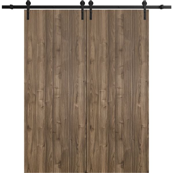 Sliding Double Barn Doors with Hardware | Planum 0010 Walnut | 13FT Rail Hangers Sturdy Set | Modern Solid Panel Interior Hall Bedroom Bathroom Door