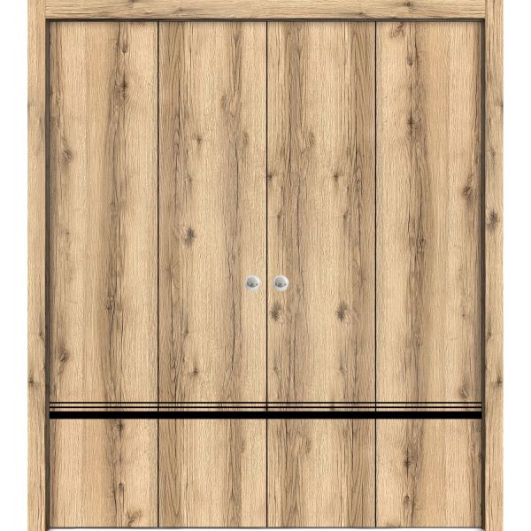 Sliding Closet Double Bi-fold Doors | Planum 0012 Oak | Sturdy Tracks Moldings Trims Hardware Set | Wood Solid Bedroom Wardrobe Doors 