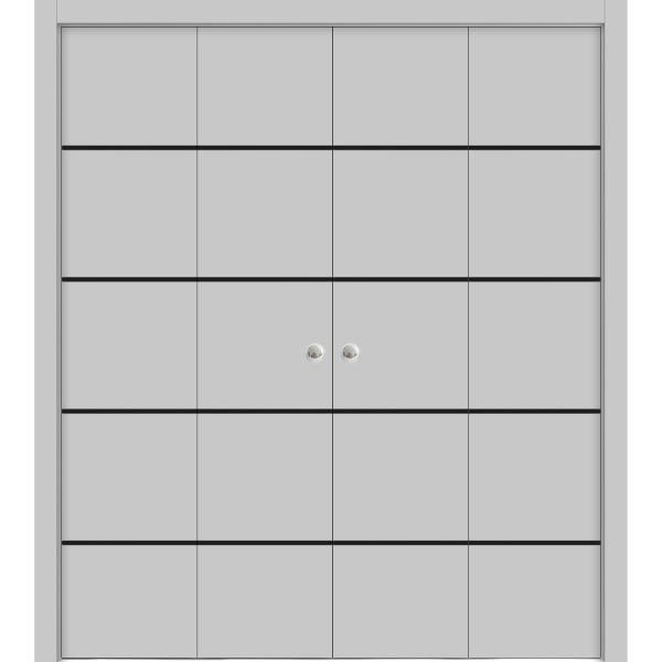 Sliding Closet Double Bi-fold Doors | Planum 0015 Matte Grey | Sturdy Tracks Moldings Trims Hardware Set | Wood Solid Bedroom Wardrobe Doors 