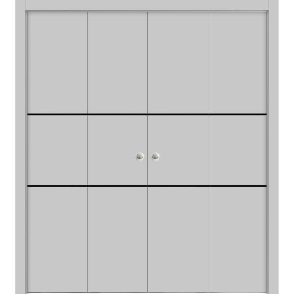 Sliding Closet Double Bi-fold Doors | Planum 0014 Matte Grey | Sturdy Tracks Moldings Trims Hardware Set | Wood Solid Bedroom Wardrobe Doors 