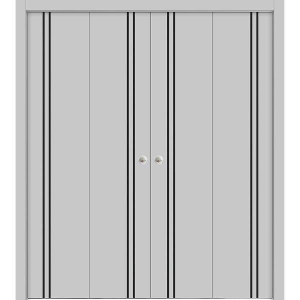 Sliding Closet Double Bi-fold Doors | Planum 0016 Matte Grey | Sturdy Tracks Moldings Trims Hardware Set | Wood Solid Bedroom Wardrobe Doors 