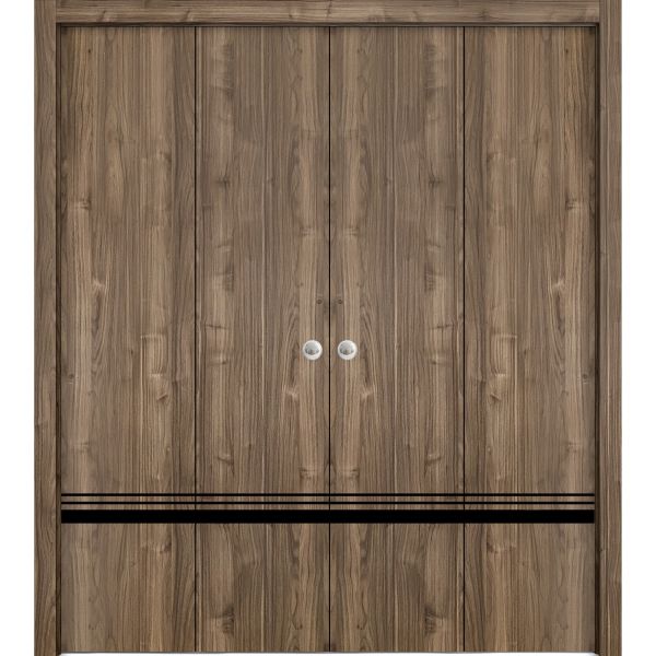Sliding Closet Double Bi-fold Doors | Planum 0012 Walnut | Sturdy Tracks Moldings Trims Hardware Set | Wood Solid Bedroom Wardrobe Doors 