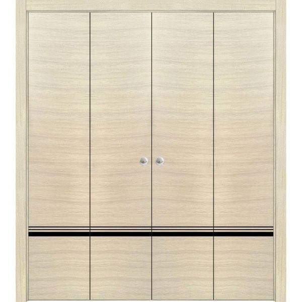 Sliding Closet Double Bi-fold Doors | Planum 0012 Natural Veneer | Sturdy Tracks Moldings Trims Hardware Set | Wood Solid Bedroom Wardrobe Doors 