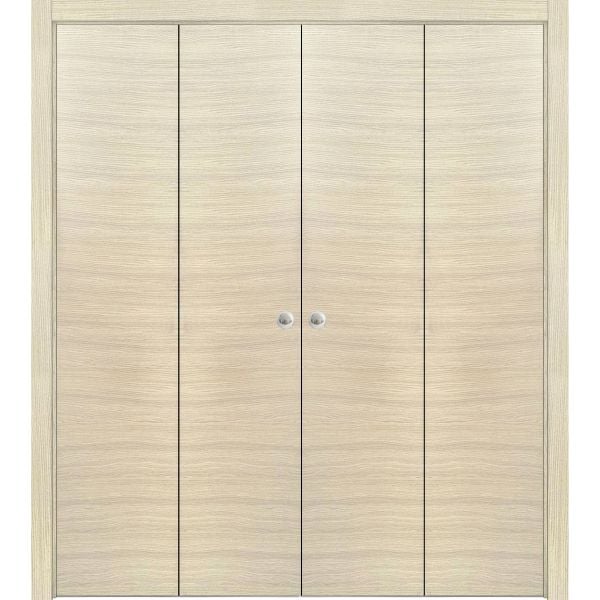 Sliding Closet Double Bi-fold Doors | Planum 0010 Natural Veneer | Sturdy Tracks Moldings Trims Hardware Set | Wood Solid Bedroom Wardrobe Doors 