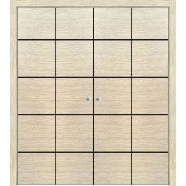 Sliding Closet Double Bi-fold Doors | Planum 0015 Natural Veneer | Sturdy Tracks Moldings Trims Hardware Set | Wood Solid Bedroom Wardrobe Doors 
