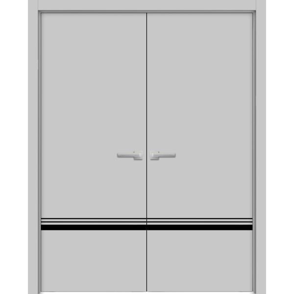 Planum Solid French Double Doors | Planum 0012 Matte Grey | Wood Solid Panel Frame Trims | Closet Bedroom Sturdy Doors 