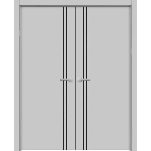 Planum Solid French Double Doors | Planum 0016 Matte Grey | Wood Solid Panel Frame Trims | Closet Bedroom Sturdy Doors 