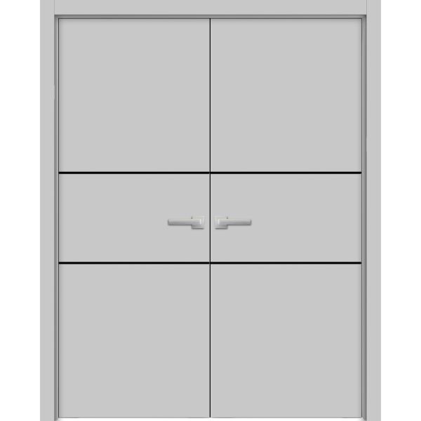 Planum Solid French Double Doors | Planum 0014 Matte Grey | Wood Solid Panel Frame Trims | Closet Bedroom Sturdy Doors 
