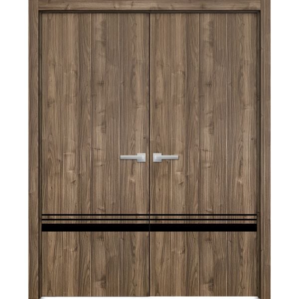 Planum Solid French Double Doors | Planum 0012 Walnut | Wood Solid Panel Frame Trims | Closet Bedroom Sturdy Doors 