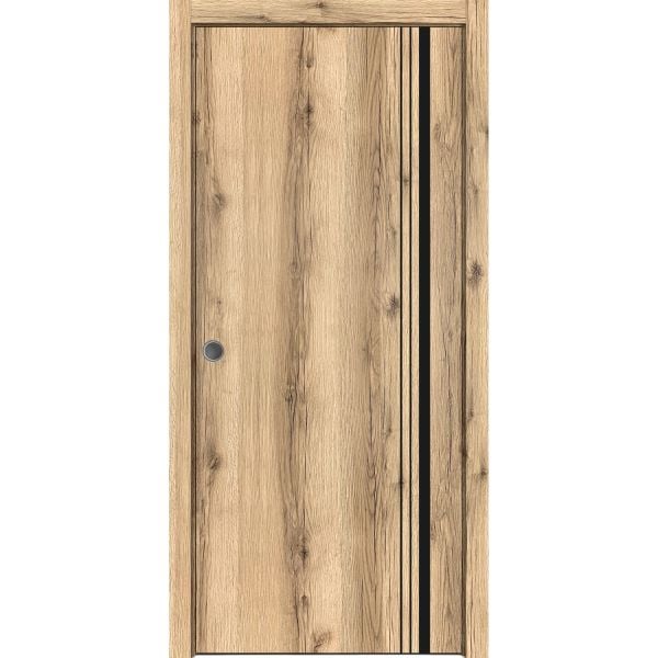 Sliding French Pocket Door with | Planum 0011 Oak | Kit Trims Rail Hardware | Solid Wood Interior Bedroom Sturdy Doors