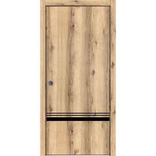Sliding French Pocket Door with | Planum 0012 Oak | Kit Trims Rail Hardware | Solid Wood Interior Bedroom Sturdy Doors