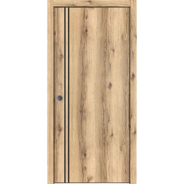 Sliding French Pocket Door with | Planum 0016 Oak | Kit Trims Rail Hardware | Solid Wood Interior Bedroom Sturdy Doors