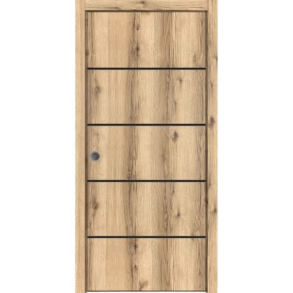 Sliding French Pocket Door with | Planum 0015 Oak | Kit Trims Rail Hardware | Solid Wood Interior Bedroom Sturdy Doors