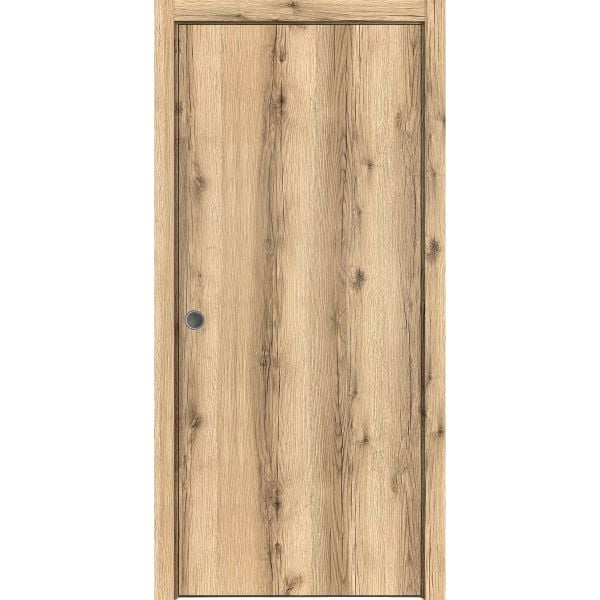 Sliding French Pocket Door with | Planum 0010 Oak | Kit Trims Rail Hardware | Solid Wood Interior Bedroom Sturdy Doors