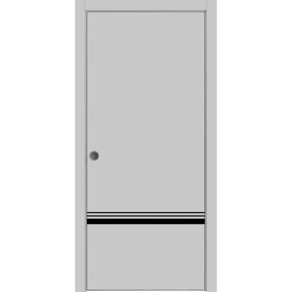 Sliding French Pocket Door with | Planum 0012 Matte Grey | Kit Trims Rail Hardware | Solid Wood Interior Bedroom Sturdy Doors