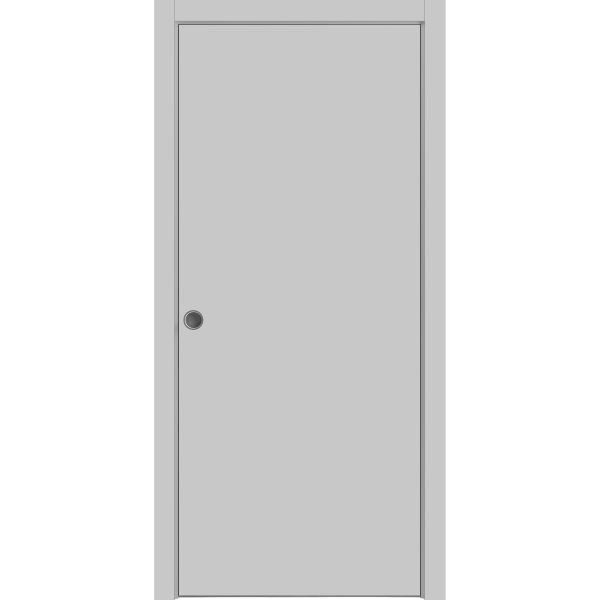 Sliding French Pocket Door with | Planum 0010 Matte Grey | Kit Trims Rail Hardware | Solid Wood Interior Bedroom Sturdy Doors