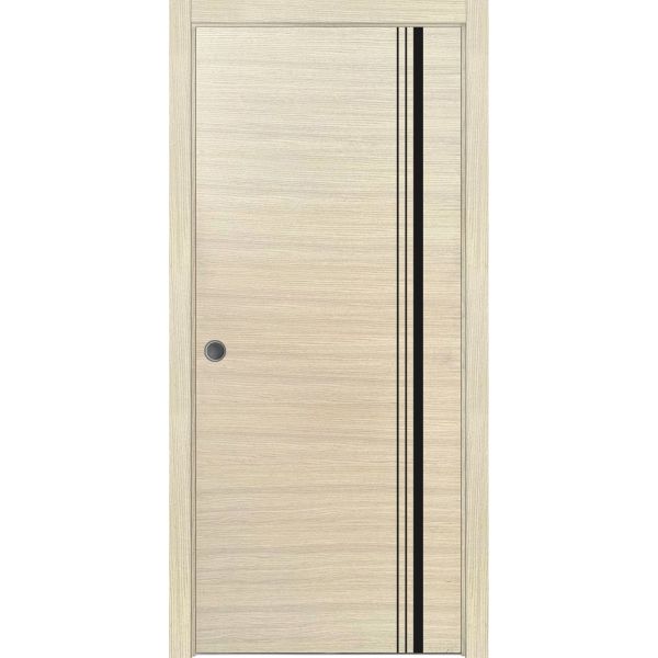 Sliding French Pocket Door with | Planum 0011 Natural Veneer | Kit Trims Rail Hardware | Solid Wood Interior Bedroom Sturdy Doors