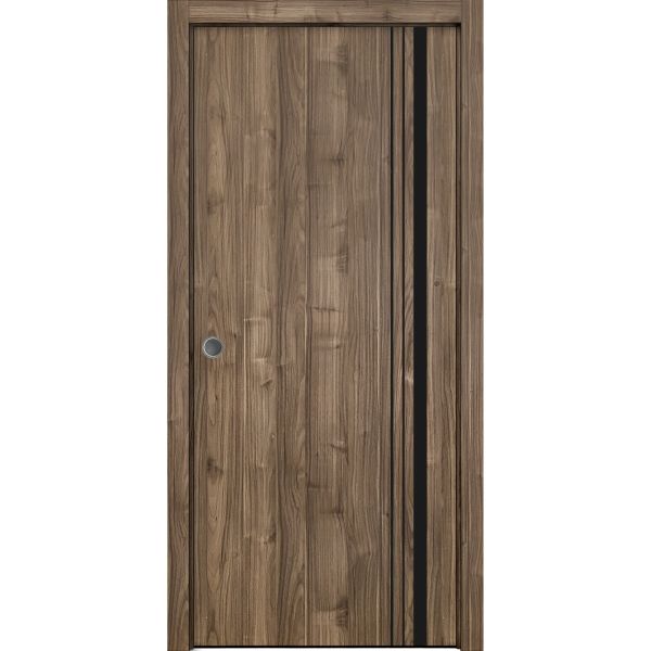 Sliding French Pocket Door with | Planum 0011 Walnut | Kit Trims Rail Hardware | Solid Wood Interior Bedroom Sturdy Doors