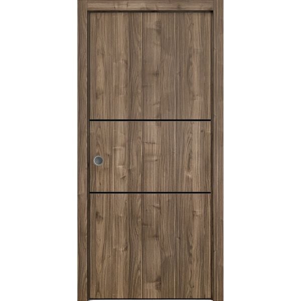Sliding French Pocket Door with | Planum 0014 Walnut | Kit Trims Rail Hardware | Solid Wood Interior Bedroom Sturdy Doors