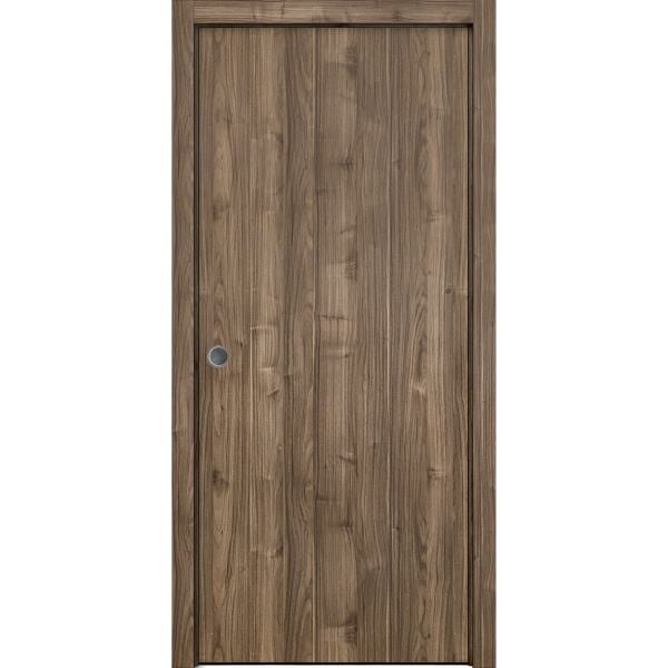 Sliding French Pocket Door with | Planum 0010 Walnut | Kit Trims Rail Hardware | Solid Wood Interior Bedroom Sturdy Doors