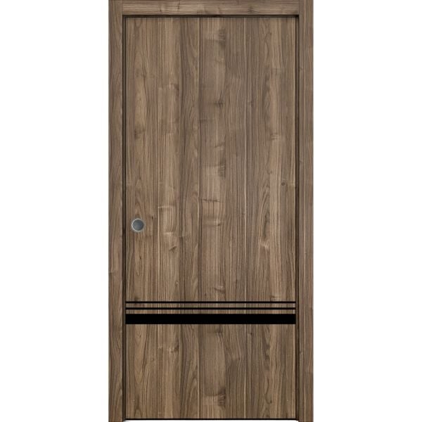 Sliding French Pocket Door with | Planum 0012 Walnut | Kit Trims Rail Hardware | Solid Wood Interior Bedroom Sturdy Doors