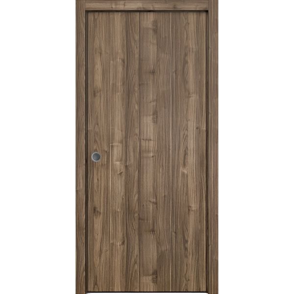 Sliding French Pocket Door with | Planum 0010 Walnut | Kit Trims Rail Hardware | Solid Wood Interior Bedroom Sturdy Doors