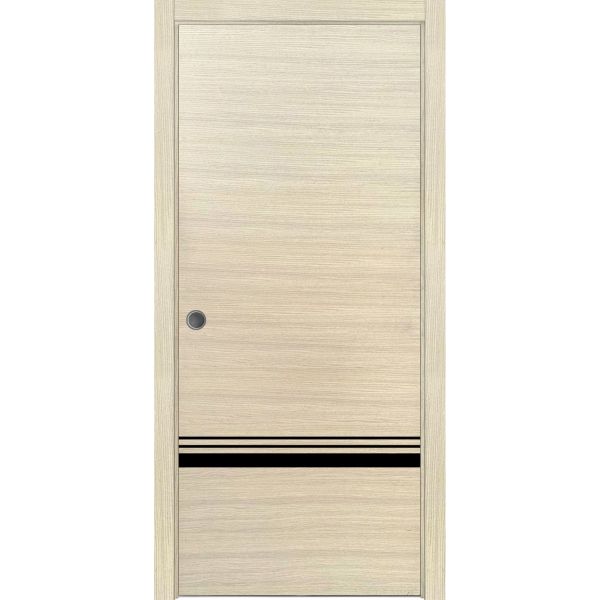 Sliding French Pocket Door with | Planum 0012 Natural Veneer | Kit Trims Rail Hardware | Solid Wood Interior Bedroom Sturdy Doors