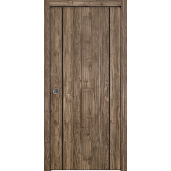 Sliding French Pocket Door with | Planum 0017 Walnut | Kit Trims Rail Hardware | Solid Wood Interior Bedroom Sturdy Doors
