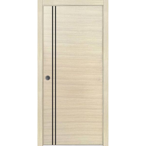 Sliding French Pocket Door with | Planum 0016 Natural Veneer | Kit Trims Rail Hardware | Solid Wood Interior Bedroom Sturdy Doors