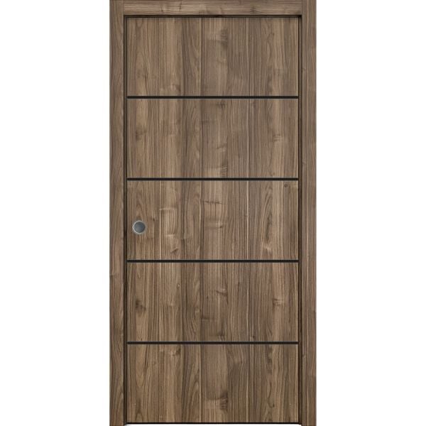 Sliding French Pocket Door with | Planum 0015 Walnut | Kit Trims Rail Hardware | Solid Wood Interior Bedroom Sturdy Doors
