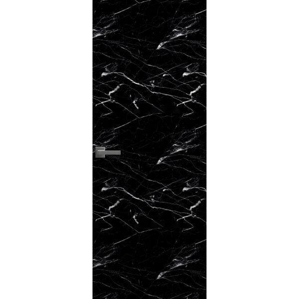 Invisible Solid Hidden Door with Handle | Planum 0010 Nero Marquina with Black Hidden Frame 36" x 96" Right-hand Outswing Black Frame | Concealed Hinges Lock Handle | Modern Frameless Doors