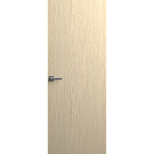 Invisible Solid Hidden Door with Handle | Planum 0010 Light Oak with Black Hidden Frame 32" x 84" Right-hand Inswing Black Frame | Concealed Hinges Lock Handle | Modern Frameless Doors