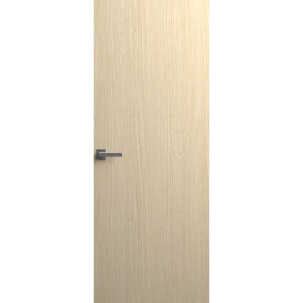Invisible Solid Hidden Door with Handle | Planum 0010 Light Oak with Black Hidden Frame 24" x 80" Left-hand Inswing Black Frame | Concealed Hinges Lock Handle | Modern Frameless Doors