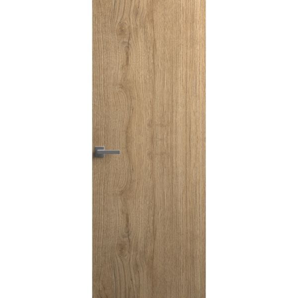 Invisible Solid Hidden Door with Handle | Planum 0010 Split Wood with Silver Hidden Frame 24" x 80" Left-hand Inswing Silver Frame | Concealed Hinges Lock Handle | Modern Frameless Doors