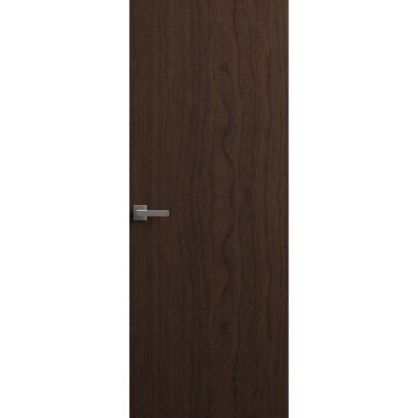 Invisible Solid Hidden Door with Handle | Planum 0010 Noce with Silver Hidden Frame 24" x 80" Right-hand Inswing Silver Frame | Concealed Hinges Lock Handle | Modern Frameless Doors