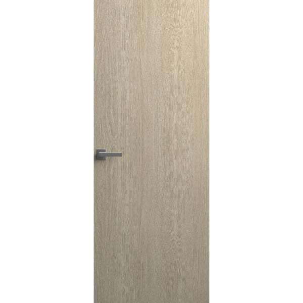 Invisible Solid Hidden Door with Handle | Planum 0010 Oak with Black Hidden Frame 24" x 80" Left-hand Inswing Black Frame | Concealed Hinges Lock Handle | Modern Frameless Doors