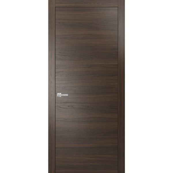 Modern Solid Interior Door with Handle | Planum 0010 Chocolate Ash | Single Regural Panel Frame Trims | Bathroom Bedroom Sturdy Doors