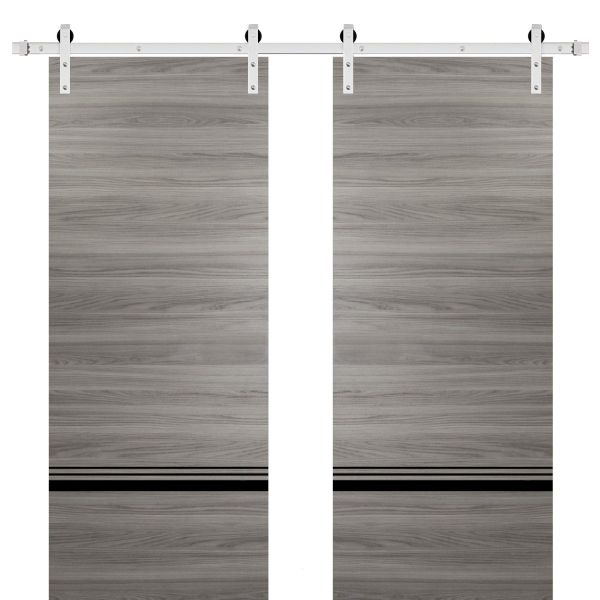 Sturdy Double Barn Door with Hardware | Planum 0012 Ginger Ash | Silver 13FT Rail Hangers Heavy Set | Modern Solid Panel Interior Doors