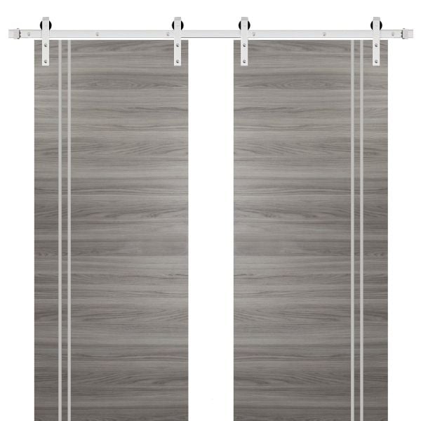 Sturdy Double Barn Door with Hardware | Planum 0310 Ginger Ash | Silver 13FT Rail Hangers Heavy Set | Modern Solid Panel Interior Doors