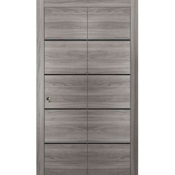 Sliding Closet Bi-fold Doors | Planum 0015 Ginger Ash | Sturdy Tracks Moldings Trims Hardware Set | Wood Solid Bedroom Wardrobe Doors 