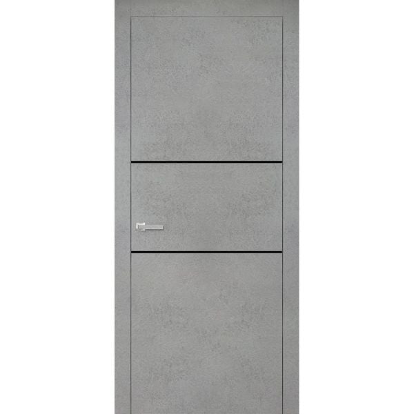 Modern Wood Interior Door with Hardware | Planum 0014 Concrete | Single Panel Frame Trims | Bathroom Bedroom Sturdy Doors