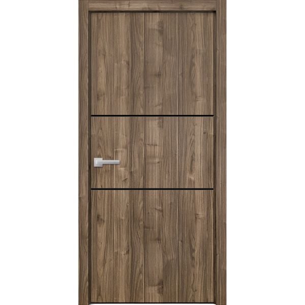 Modern Wood Interior Door with Hardware | Planum 0014 Walnut | Single Panel Frame Trims | Bathroom Bedroom Sturdy Doors