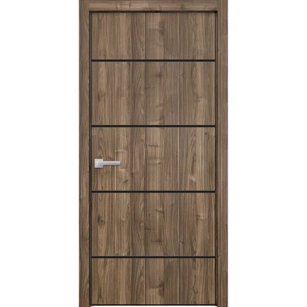 Modern Wood Interior Door with Hardware | Planum 0015 Walnut | Single Panel Frame Trims | Bathroom Bedroom Sturdy Doors